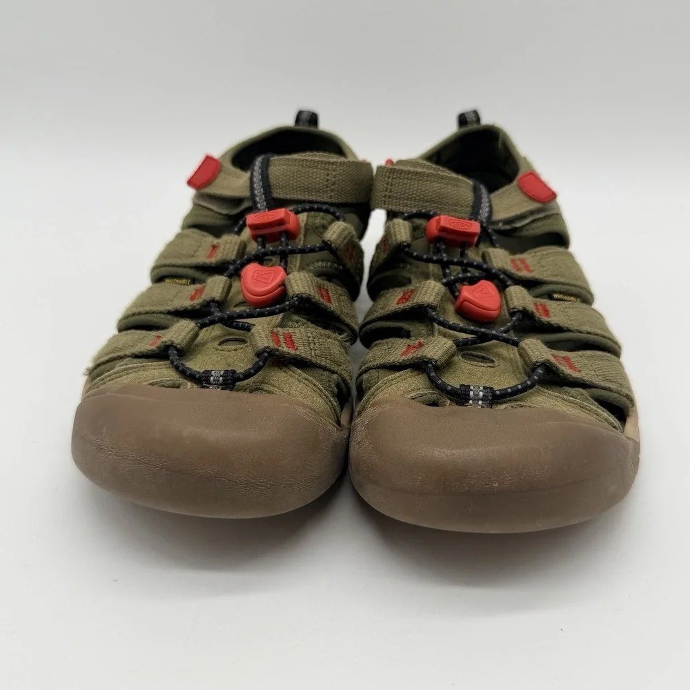 Keen Sandals Kids Sz 4 Olive Orange Newport H2 Closed-Toe Hiking Hook & Loop
